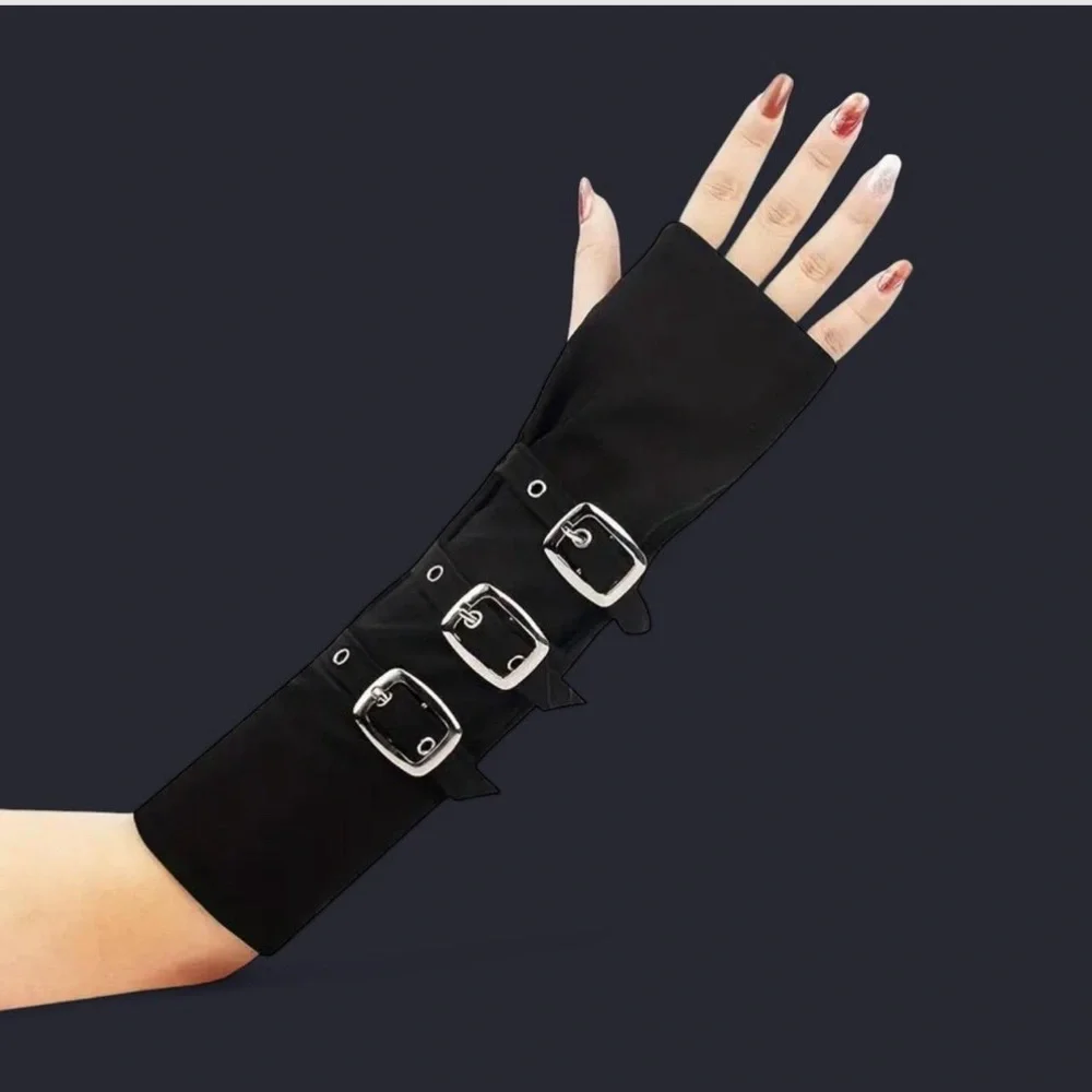 New-Black fingerless sleeves with buckle accents #goth #grunge